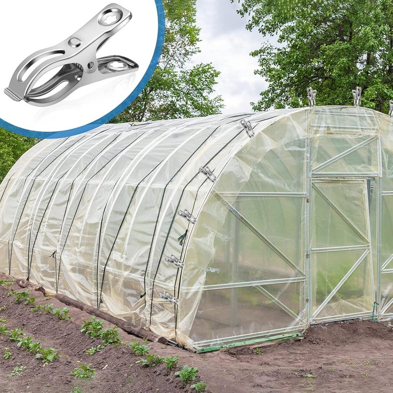Cuxeedi 120 Pcs Greenhouse Clips, Garden Clips for Netting, Stainless Steel Greenhouse Clamps, Have a Strong Grip to Hold Down The Shade Cloth or Plant Cover on Garden Hoops or Greenhouse Hoops - Image 4